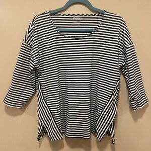 100% Pima Cotton Chico's Size 2 Navy and White Striped Long Sleeve Top